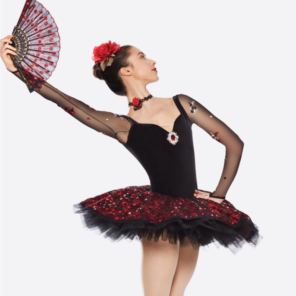 Black and Red Ballet Costume with Fan